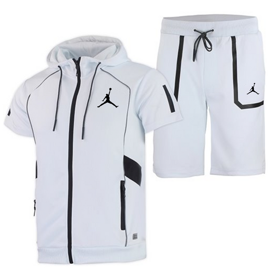 Men's Tech Short-Sleeve Full Zip Hoodie & Short Set White