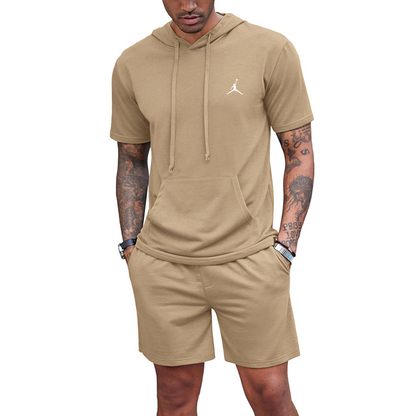Men's Sportswear 2 Piece Set Hooded Sportswear Short Sleeve Casual Sports Hoodie Shorts Set