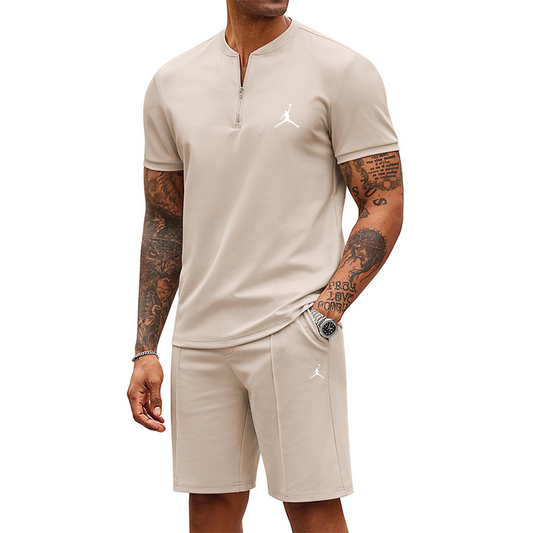 Men's 2 Piece Clothing Casual Quarter Zip Polo T-Shirt and Shorts Set Sports Jogging Summer Sportswear
